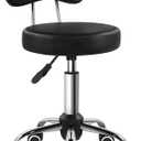 KKTONER Rolling Stool with Mid Back Height Adjustable Chair PU Leather Swivel Chair with Wheels for Office Home Task Drafting (Black)
