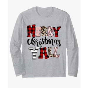 Merry Christmas Y'all Leopard Red Plaid For Men Women Kids Long Sleeve T-Shirt, Size 2XL