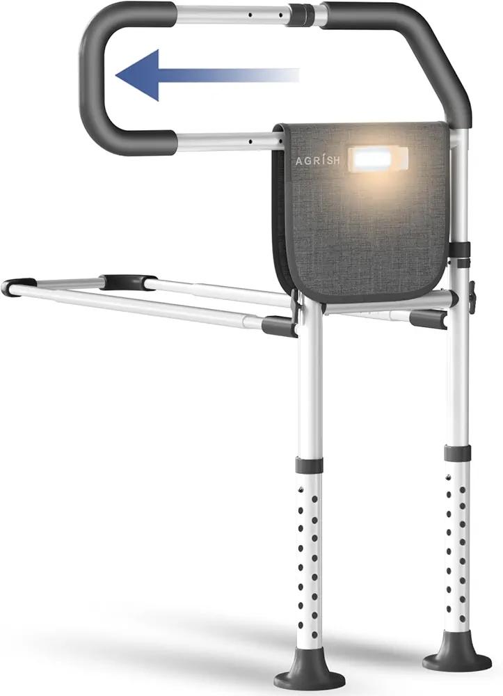 Agrish Bed Rails for Elderly Adults Safety - Bed Rail with Motion Light & Dual-Row Adjustable Legs - Bed Cane for Seniors, Surgery Patients & Handicap, Fit King Queen Full Twin Bed