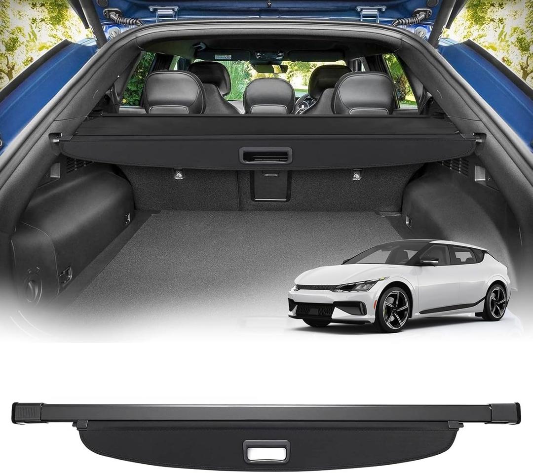 Powerty Cargo Cover for Kia EV6 2022-2025 2026 Trunk Cover Retractable Trunk Shielding Shade EV6 Accessories Cargo Luggage Cover Black