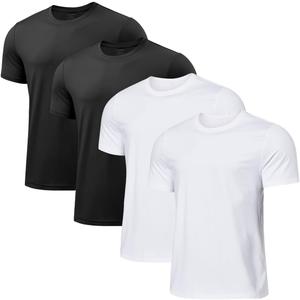Arjen Kroos Men's Quick Dry Gym T-Shirts Multipack Workout Short Sleeve Shirts Athletic Running Undershirts (Medium, Black*2/White*2)