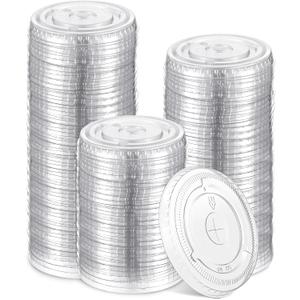 Ziliny 100 Count 90mm/3.54inch Plastic Flat Lids, Clear Pet Lids for Plastic Cup Disposable Cover for Cold Brew, Coffee, Beer, Cocktail,  Beverage Cups