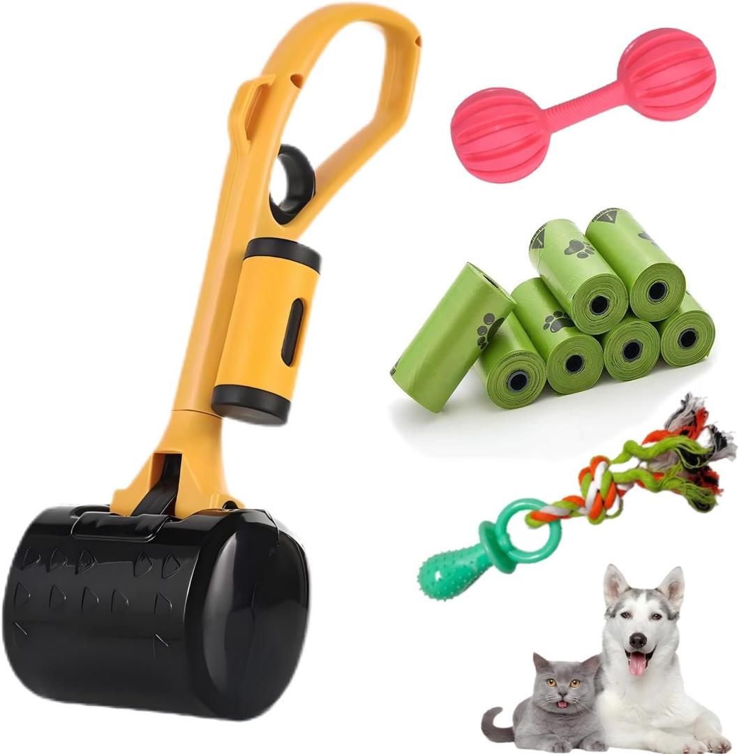 Pooper Scooper for Large Medium & Small Dogs Heavy Duty, 14.18“Long Handled Dog Poop Scooper for Grass, Durable Dog Poop Pick Up Tool, Poop Grabber with 7 Dog Poop Bags 1 Dispenser Poop Scoop, 2 Pet, toys