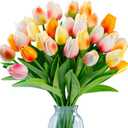Sggvecsy 30 Pcs Fake Tulips Artificial Flowers Real Touch PU Faux Flowers Tulip Stems for Wedding Floral Arrangement Spring Bouquet Home Party Office Decorations for Mother's Day (Multi Colors)