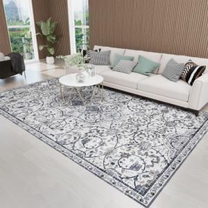 SALLOUS Vinyl Floor Mat for Home, 4x6ft Area Rug for Living Room, Non-Slip Waterproof Floor Mat for Bedroom, Washable Area Mat for Kitchen, Bathroom, Entryway (Grayish Blue Bohemian-Style)