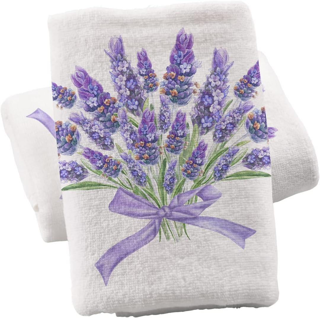 ALAZA Lavender Purple Hand Towels for Bathroom Set of 2, Fingertip Towel Face Towel Cotton Soft Absorbent Decorative Bath Towels 15.5x29.5 inch, Bouquet of Lavender Flowers