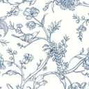 Safiyya Blue and White Wallpaper 393"x17.3" Floral Birds Peel and Stick Wallpaper Removable Contact Paper Peel and Stick White Contact Paper for Walls Vinyl Rolls