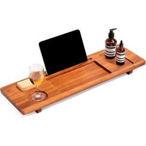 Premium Teak Bathtub Tray for Freestanding Baths - 29" Adjustable Spa Caddy | Compact, Thick & Stable Design | Anti-Tip with Accessories Holder | Natural Water-Resistant Finish