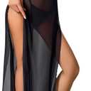 Hilinker Womens Sexy Sheer Lingerie Dress Set Long Mesh Leather Patchwork See Through Chemise Nightgown Black Small (Black, S)