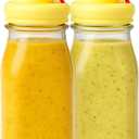 Kitchentoolz Salad Dressing Shaker Bottle 12oz Glass Bottle with Silicone Pour Spout and Tamper-Proof Lid for Sauces and Marinades - Pack of 2 (Yellow)