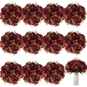 Tigeen Artificial Flowers Artificial Peonies Silk Flowers Faux Peony Fake Peony Silk Hydrangea Bouquet for Wedding Table Centerpiece Floral Vase Decor(Claret,12 Bundles)