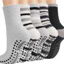 Toes Home Fuzzy Socks Men with Grips, Winter Fluffy Slipper Socks Hospital Cozy Warm Non-slip Thick 5 Pairs