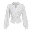 Floerns Women's Button Down Shirts Ruched Bishop Sleeve Dressy Casual Blouse Top White Large