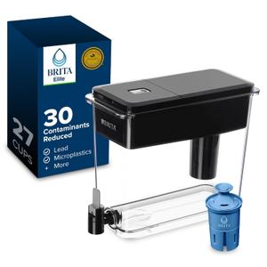 Brita 27 Cup Water Filter Dispenser with Elite Filter, NSF Certified to Remove 99% of Lead, Reduces 30 Contaminants Including Microplastics, Mercury & Chlorine, SmartLight Indicator, BPA-Free, Black