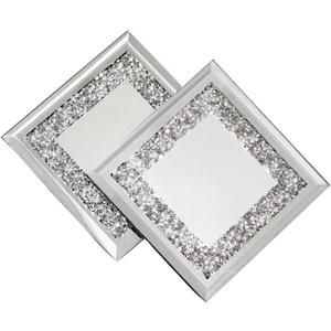 Regent Coaster Set, Sparkling Rhinestones in Mirrored Glass with Protective Back, for Timeless Functional Home Decor, Silver, 4", Set of 4