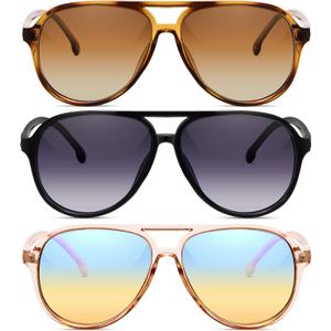 livho Trendy Polarized Aviator Sunglasses Women Men, Retro Sun Glasses for Women Men 2025, Oversized UV Protection Shades (Tortoise Brown + Black/Grey + Clear Brown/Green Gradient Brown)