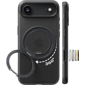 TORRAS 360 Magnetic Stand for iPhone Air Case, [Fit for MagSafe] [Military-Grade Protection] Translucent Slim Case for iPhone 17 Air, 2025, Obsidian Black, Ostand O3 Fitness Series