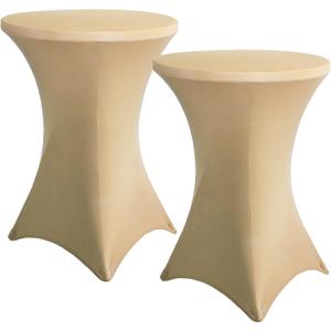 Cocktail Table Cover, 2 Pack Spandex Fitted Cocktail Tablecloths, Stretch Round High Top Table Cloths for Bar Wedding Party Banquet, Beige, 30"-32" Diameter x 40"-43" Height Cocktail Table Cover, 2 Pack Spandex Fitted Cocktail Tablecloths, Stretch Round High Top Table Cloths for Bar Wedding Party Banquet, Beige, 30"-32" Diameter x 40"-43" Height