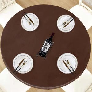 LUSHVIDA Round Vinyl Tablecloth, Waterproof, Fits 36''-44'', Deep Coffee