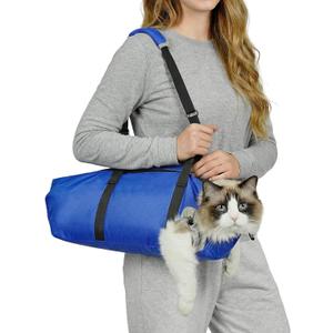 Cat Carrier Pouch, Soft Cat Grooming Restraint Bag for Vet Visits, Nail Trimming & Medication, Comfortable Cats Carry Bag with Bottom Support for Car Travel, Blue, Medium