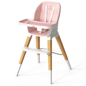 8 in 1 Highchair, Convertible Wooden Baby High Chair with Tray, Adjustable High Chair for Babies and Toddlers, Easy to Clean, Grow with Family|Booster|Learning Table|High Stool (Pink)