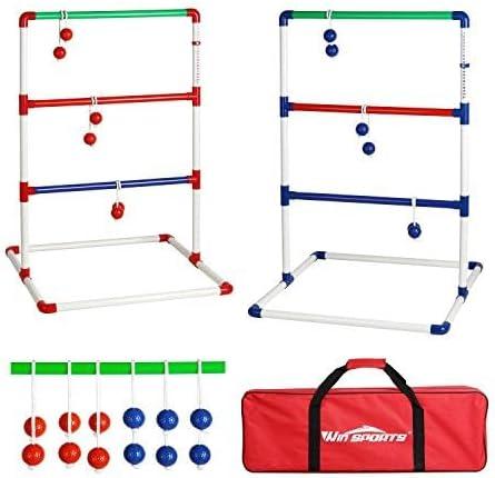 Outdoor Games Ladder Toss Indoor Game Set with 6 Soft Rubber Bolo Balls,Games for Adults, Kids, Family,Red&Blue&Green