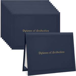 Teling 10 Pcs Graduation Imprinted Diploma Holder 8.5''x 11'' Diploma Cover Graduation Padded Certificate Holder Smooth Leatherette Certificate Cover Letter Size Folder for College School (Navy Blue)
