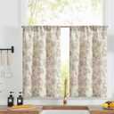 jinchan Floral Linen Tier Curtains 24 Inch Farmhouse Cafe Curtains Rod Pocket Country Flower Drapes for Small Windows for Kitchen Laundry Room Bathroom RV 2 Panels Light Filtering Taupe on Beige