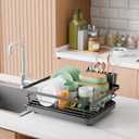 Kitsure Dish Drying Rack- Space-Saving Dish Rack, Dish Racks for Kitchen Counter, Kitchen Drying Rack with a Cutlery Holder, 12''W x 15''L, Black