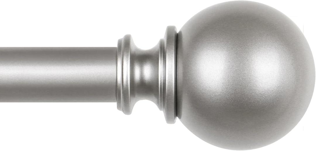 KAMANINA Curtain Rods 32 to 58 Inches (2.6-4.8ft), Antique Silver Single Curtain Rod for Windows, 7/8 Inch Decorative Drapery Rod with Round Finials