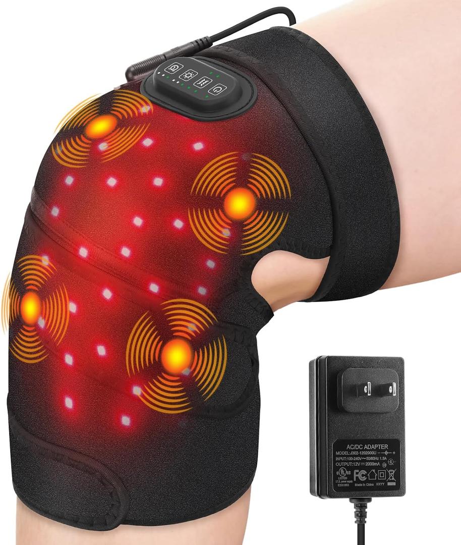 Red Light Therapy for Knee, Knee Massager with Heat and Red Light, 660nm 850nm, HSA Eligible FSA, Knee Heating Pad for Knee Pain Relief, 4 Powerful Motors, Long 78 inches Power Cord