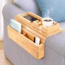 Weraher Bamboo Couch Arm Tray Sofa Armrest Tray Cup Holder,2in1 Couch Armrest Tray with Slide Detachable Tray,Couch Caddy,Slip Foldable Sofa Table,Phone Stand,Book Holder (Bamboo)