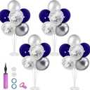 Balloon Stand with Silver and Navy Blue Balloons, Centerpiece Table Decorations for Birthday Wedding Anniversary New Year Graduation Decorations Class of 2025 (Silver navy set4)