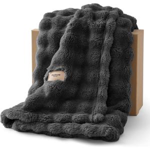 Bedsure 3D Fleece Bubble Blanket for Couch - GentleSoft Grey Throw Blanket for Sofa Bed Room Decor - Luxury Soft Cozy Gifts for Women, Lightweight, All Seasons, Dark Grey, 50"60"