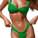 OWICA Sexy Cheeky Bikini Set for Women's Thong Two Piece Swimsuits High Cut Wide Straps 2025 Summer Beach Bathing Suits Leaf Green, S