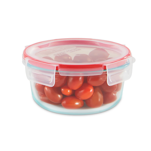 Pyrex Freshlock 4-Cup Round Glass Storage Container with Built-in Write + Erase Label Lid