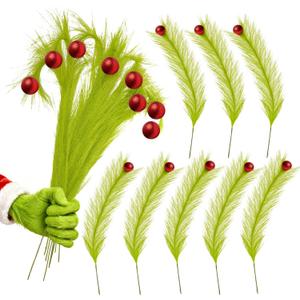 6 x Artmag 8 Pcs Christmas Tree Topper, 17 Inch Red Green Artificial Green Stems Tree Picks Ornaments with Red Ball for Christmas Holiday Fireplace Wreath Decorations