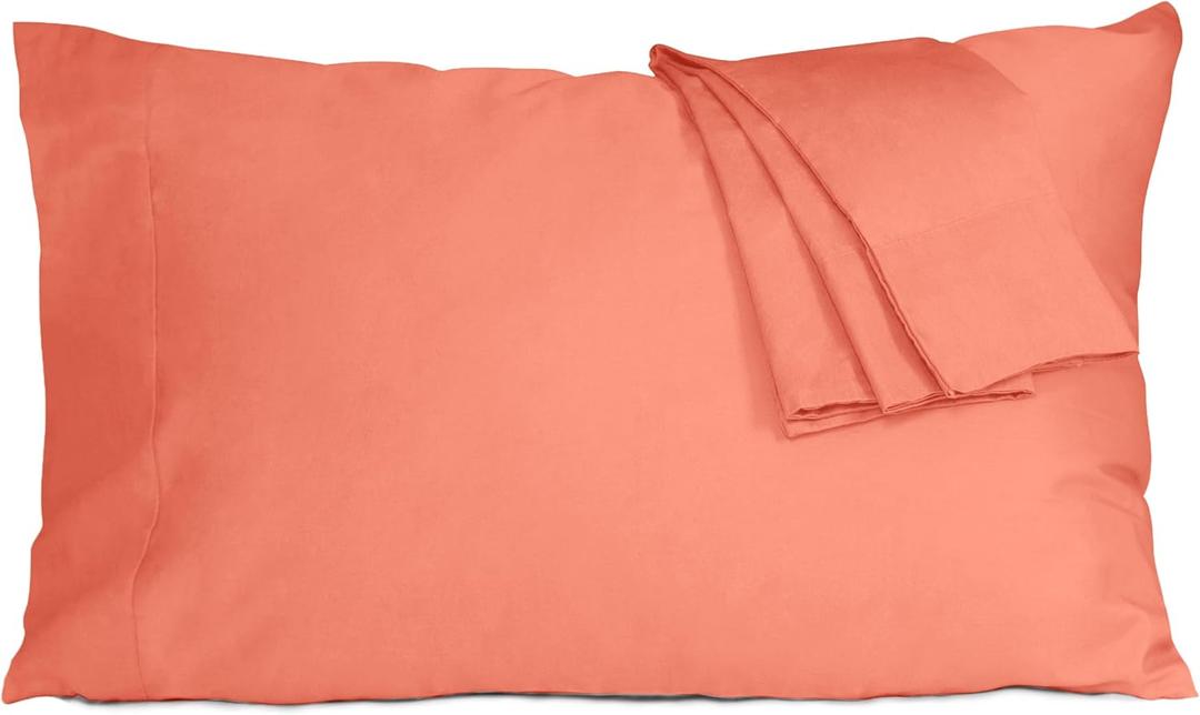 Pillow Cases, Standard Queen Size Cotton Percale Weave Pillowcases, Pre-Shrunk Breathable and Hypoallergenic Pillowcases, Set of 2 (2 Piece Standard/Queen 20 Inch x 30 Inch, Coral)