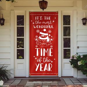 Likjad Christmas Snowman Xmas Door Covers Banners Photography Background Backdrop for Front Porch Farmhouse Home Indoor Outdoor Decoration, 35 x 79 Inch (Wonderful)