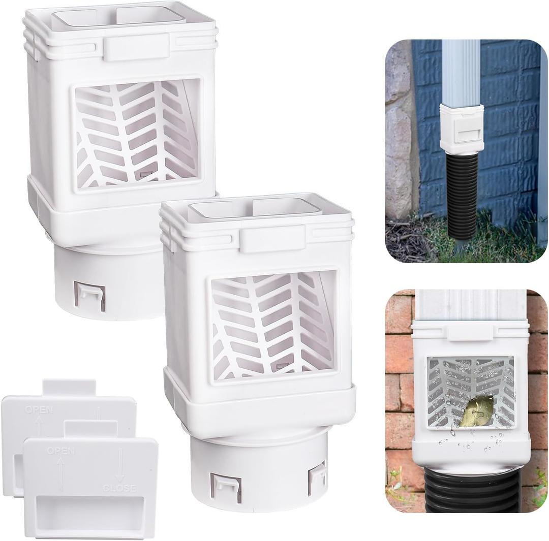 Downspout Filter,Leaf Removers,Downspout Screen Filters, 2X3 and 3X4 drainpipe, (2-pack white)