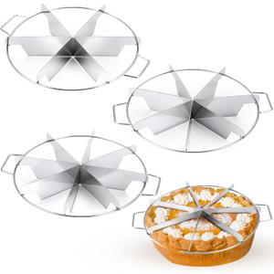 3 Pieces 8-Cut, 7-Cut, and 6-Cut Pie Cutter 10.6 Inches Diameter Stainless Steel Pie Slicer Rust Proof Cake Divider with Side Handle Pie Cutter Press for Commercial Home