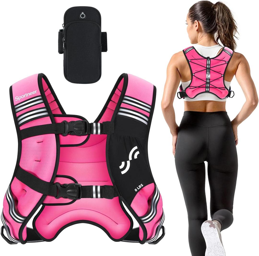 Sportneer Weighted Vest Woman: 8lb Weight Vest for Walking with Phone Bag, Adjustable Women Weighted Vest for Running Rucking Vest for Jogging Strength Training Weight Loss (Pink)