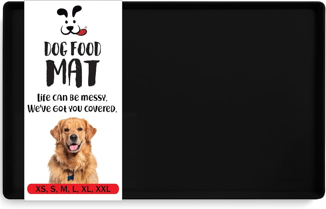 DogBuddy Dog Food Mat  Waterproof Dog Bowl Mat for Food and Water, Silicone Pet Feeding Mats for Floors, Non-Slip Placemat with High Edges for Dogs Bowls, Puppy Essentials (Small: 19"x12", Black)