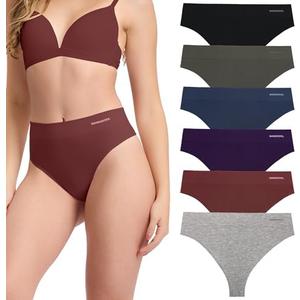 BAMBOO COOL Women's Thongs High Waisted Seamless Moisture-Wicking Breathable Underwear Stretchy Panties Tagless 6 Pack S