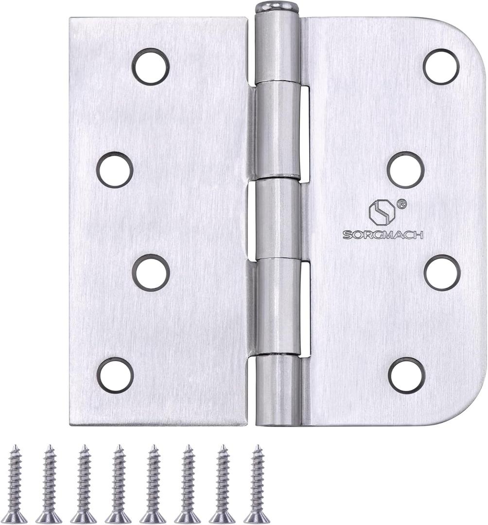 Door Hinge 4 Inch Interior Door Hinges Satin Nickel 4 Inch Interior Hinges Flat Iron Hinge 4"x 4" Door Hardware 5/8" Radius - 12 Pieces