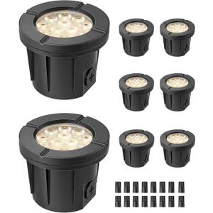EDISHINE 8 Pack 4 Inch Low Voltage Landscape Lighting, 8W 3000K 600LM AC/DC Well Lights Landscape Led In-Ground,12-24V IP67 Waterproof Outdoor In Ground Lights for Pathway Driveway Yard Garden