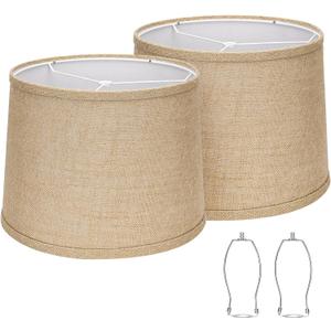Burlap Lampshades Set of 2, 11.6" Top x 12.6" Bottom x 9.8" High, Brown Drum Shades for Table & Floor Lamps (Spider Fitter), Hand Crafted, Assembly Required