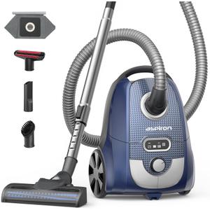 Aspiron Canister Vacuum, 1600W/40Kpa Canister Bagged Vacuum,4QT Dust Bag