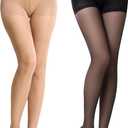 MANZI Control Top Pantyhose for Women 2 Pairs 20D Sheer Soft High Waist Tights Tummy Control Support Stockings (Large, 1 Natural Nude+1 Black)