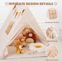 Kids Tent Indoor with Star Lights and Flags - Play Tent for Kids Ages 4-8, Toddler Playhouse for Girls Boys, Khaki